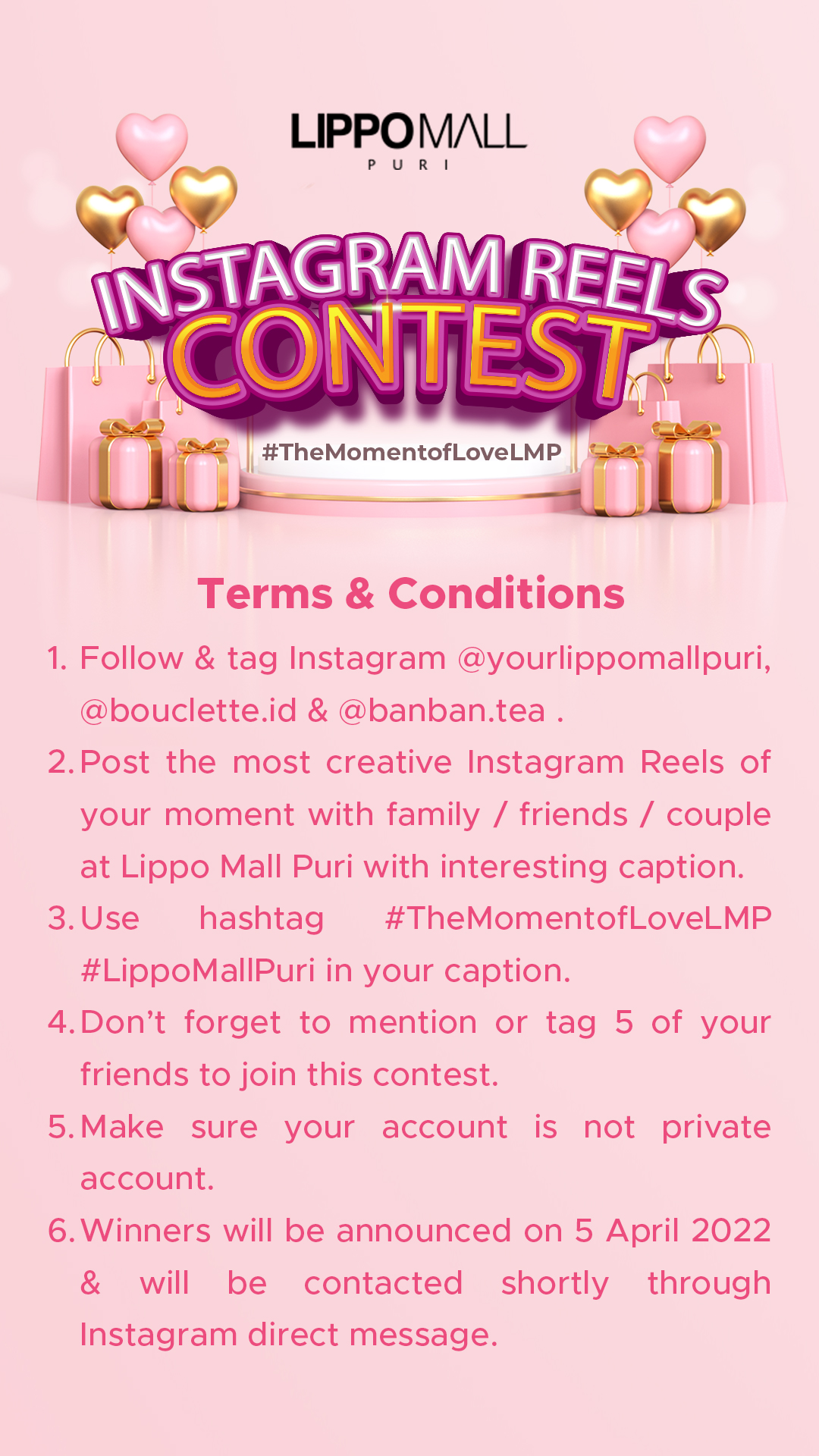 Instagram Reels Contest Terms & Conditions in lippo mall puri st. moritz