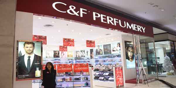 C&F Perfumery shop front in lippo mall puri st. moritz