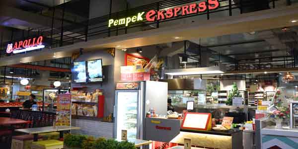 Pempek Express shop front in lippo mall puri st. moritz